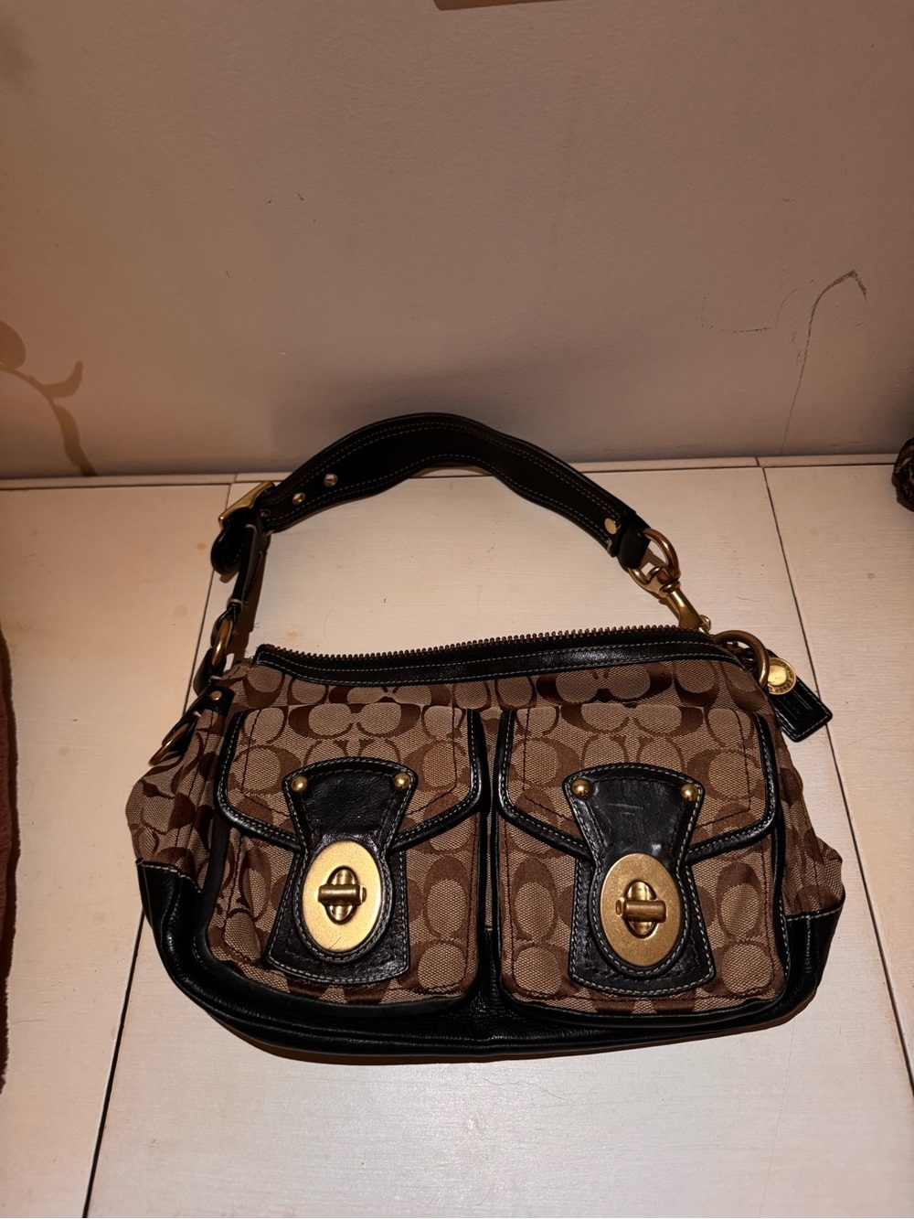 Rare Coach Vintage legacy edition monogram double Turlock shoulder bag FULL size
